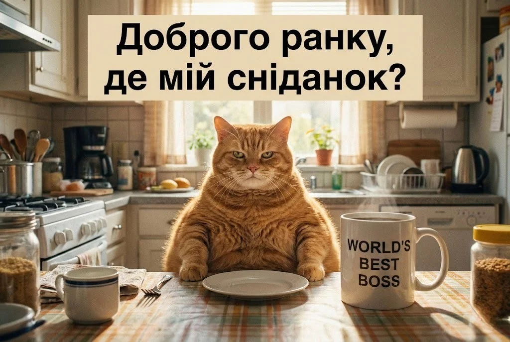 Смішні картинки доброго ранку з котиком та найщиріші побажання для чудового настрою