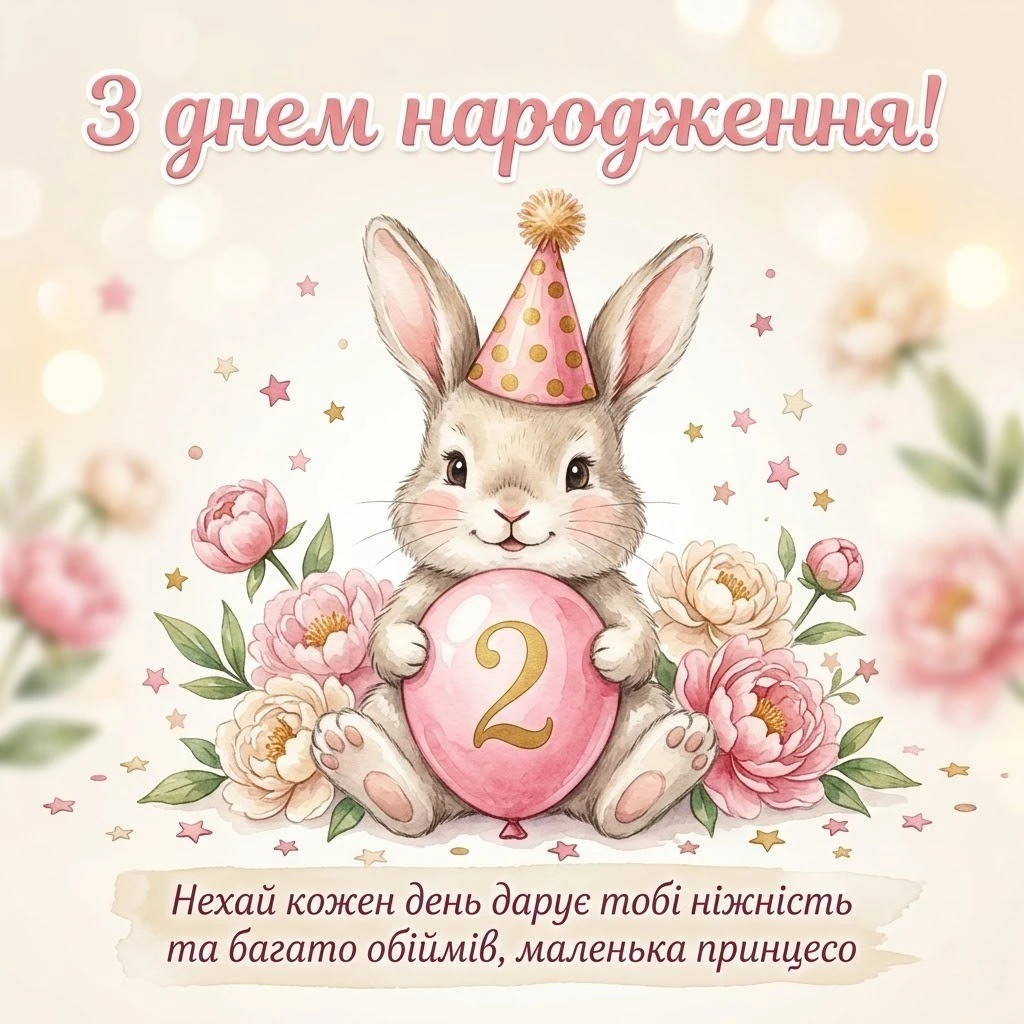 Зворушливі картинки з днем народження дівчинці на 2 роки та вітання