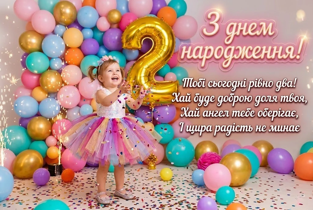 Зворушливі картинки з днем народження дівчинці на 2 роки та вітання