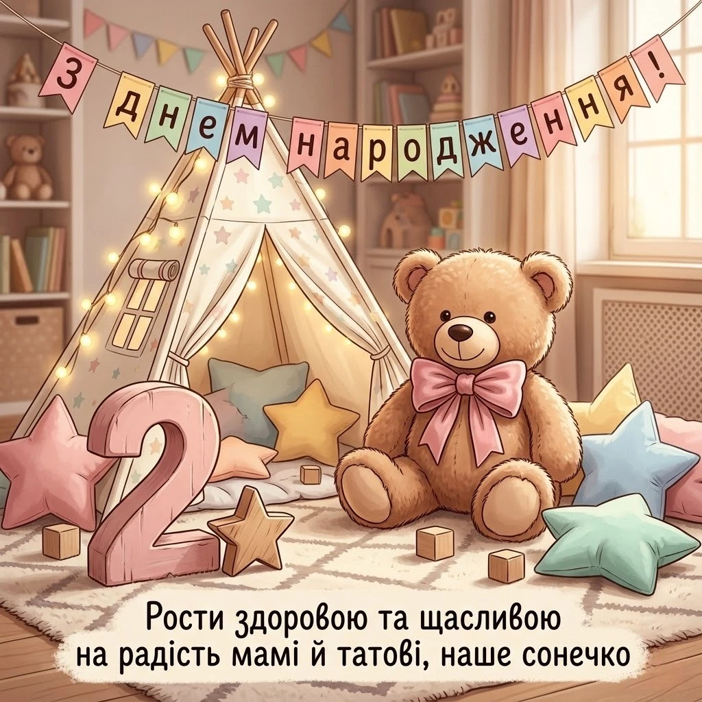 Зворушливі картинки з днем народження дівчинці на 2 роки та вітання