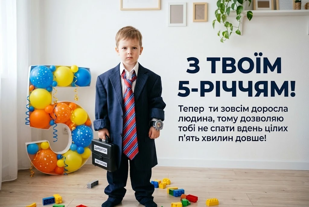 Привітання з першим ювілеєм: з днем народження дитині на 5 років