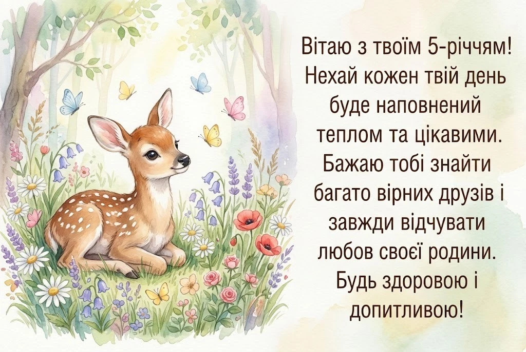 Привітання з першим ювілеєм: з днем народження дитині на 5 років