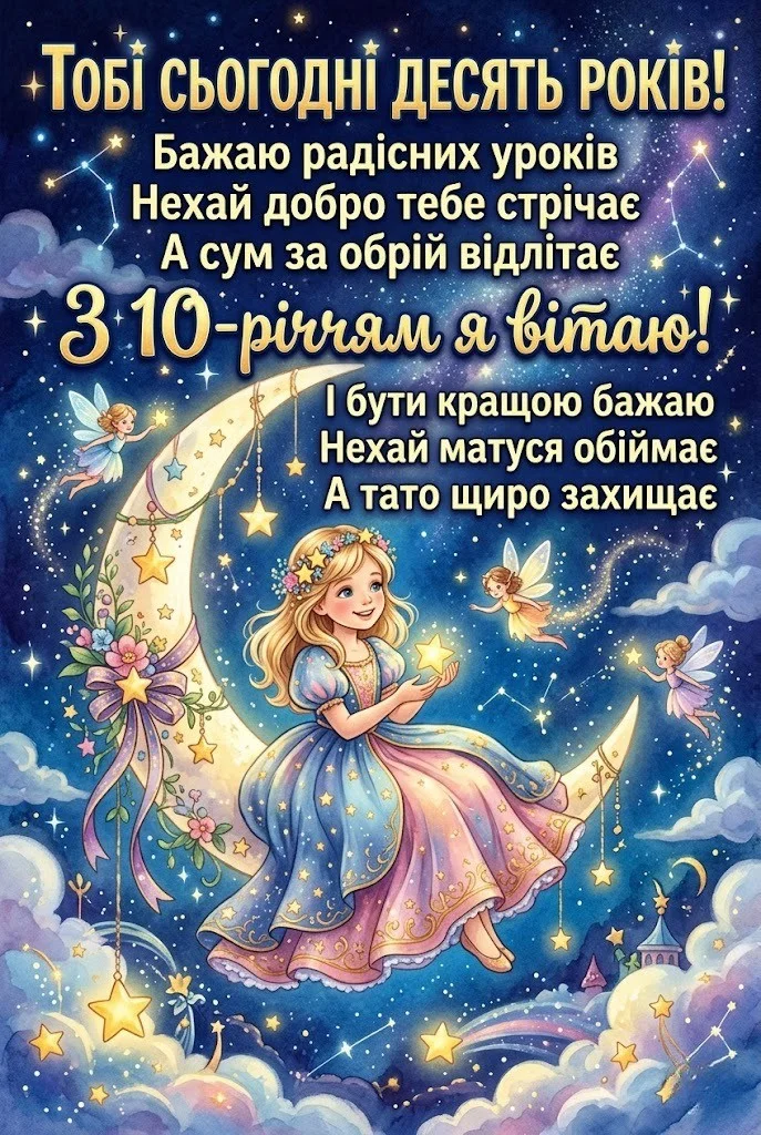 Привітання з 10-річчям дівчинці: найтепліші слова від батьків, рідних та друзів