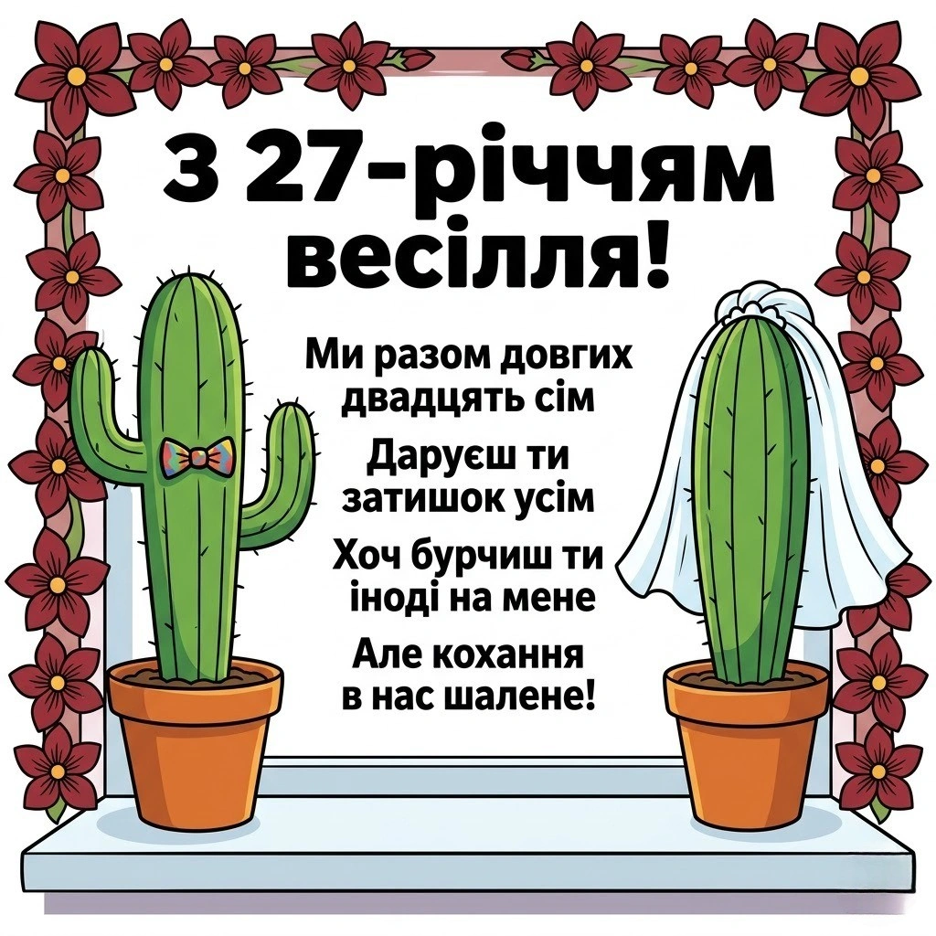 Картинки з річницею весілля 27 років: оригінальні вітання для всієї родини