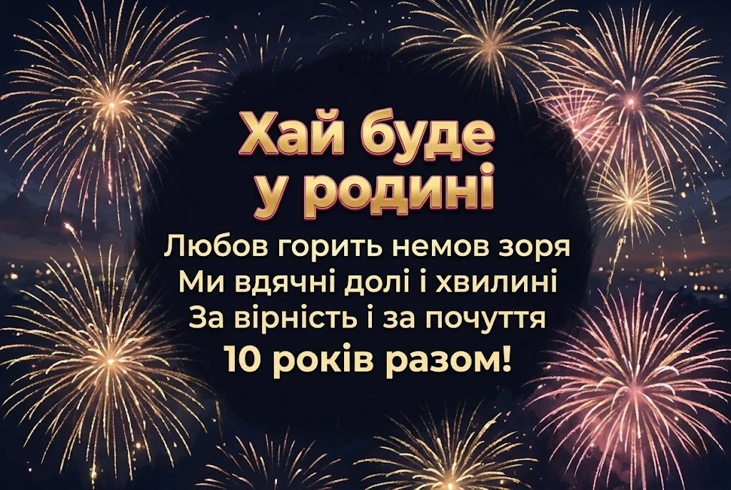 10 років разом: найтепліші привітання з олов’яним весіллям своїми словами