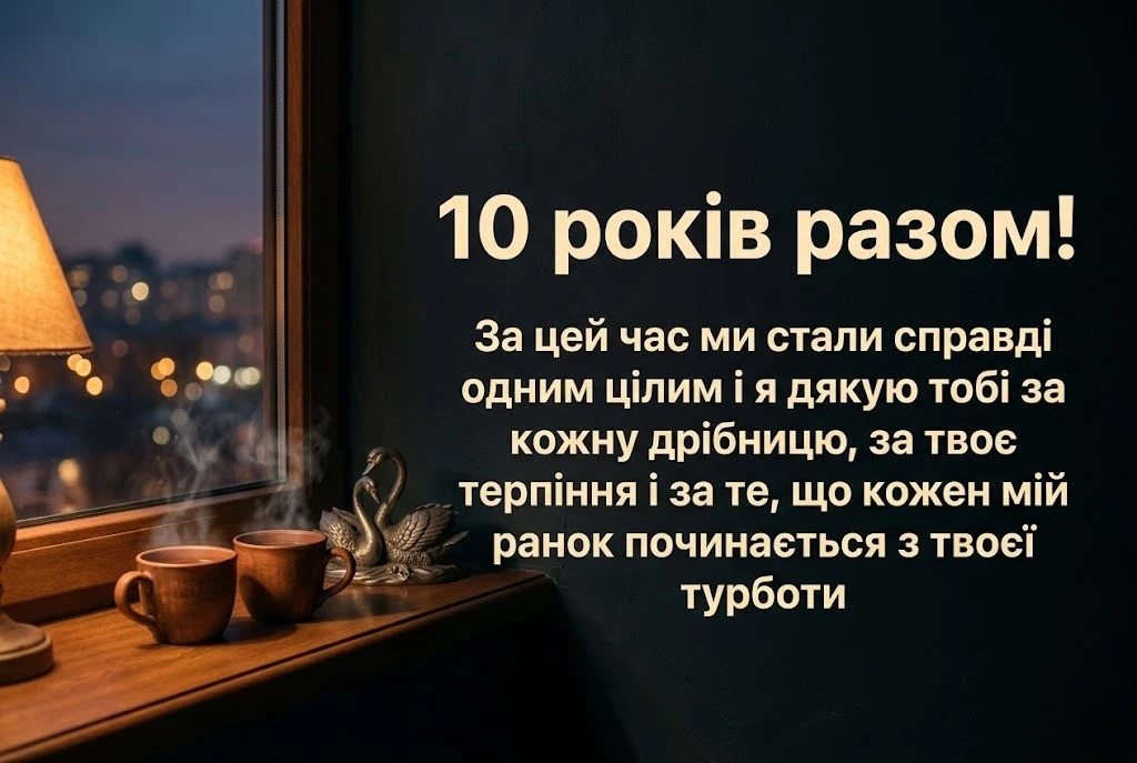 10 років разом: найтепліші привітання з олов’яним весіллям своїми словами