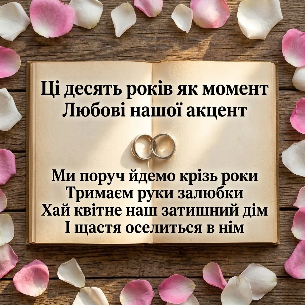 10 років разом: найтепліші привітання з олов’яним весіллям своїми словами
