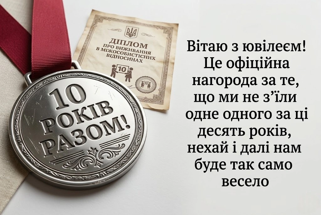 10 років разом: найтепліші привітання з олов’яним весіллям своїми словами