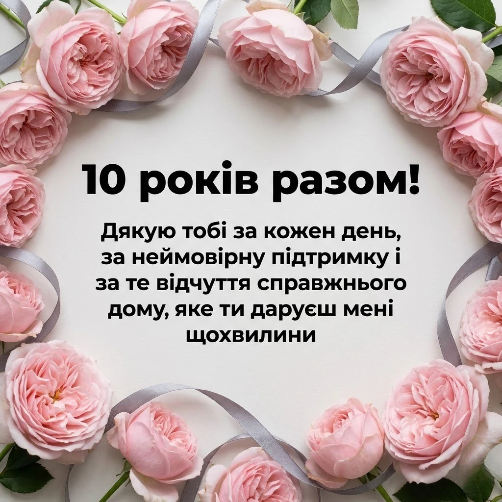 10 років разом: найтепліші привітання з олов’яним весіллям своїми словами