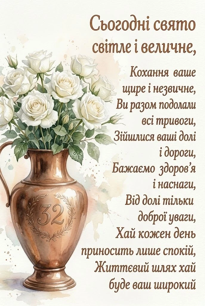 32 роки весілля: душевні вірші та проза для найрідніших батьків