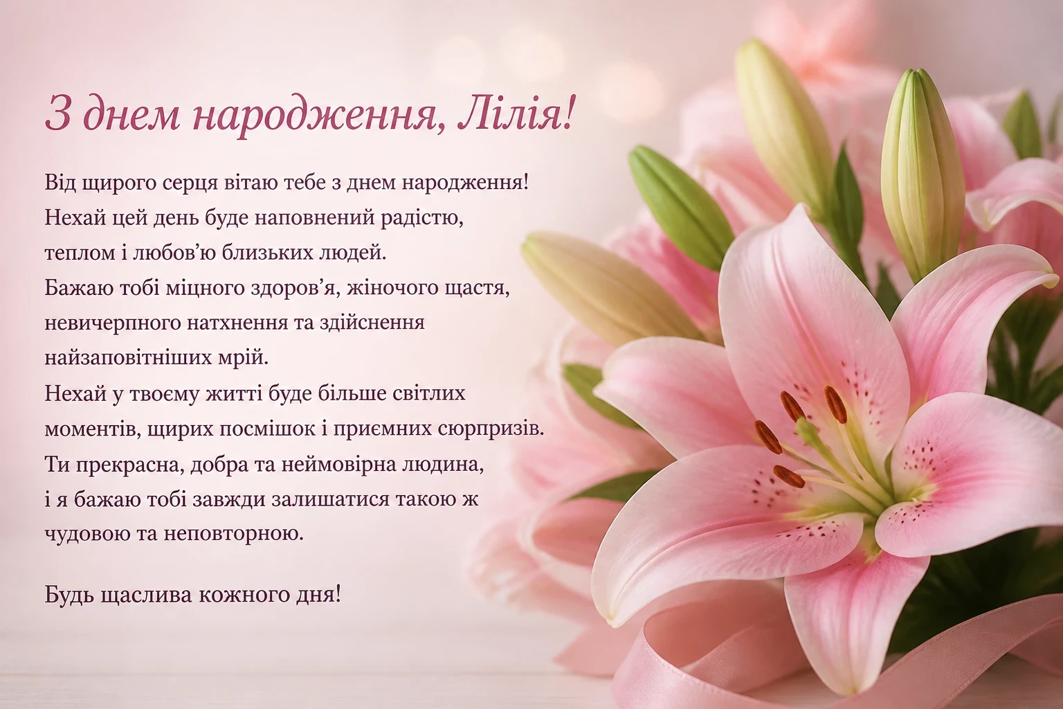 Привітання з днем народження для Лілії в прозі