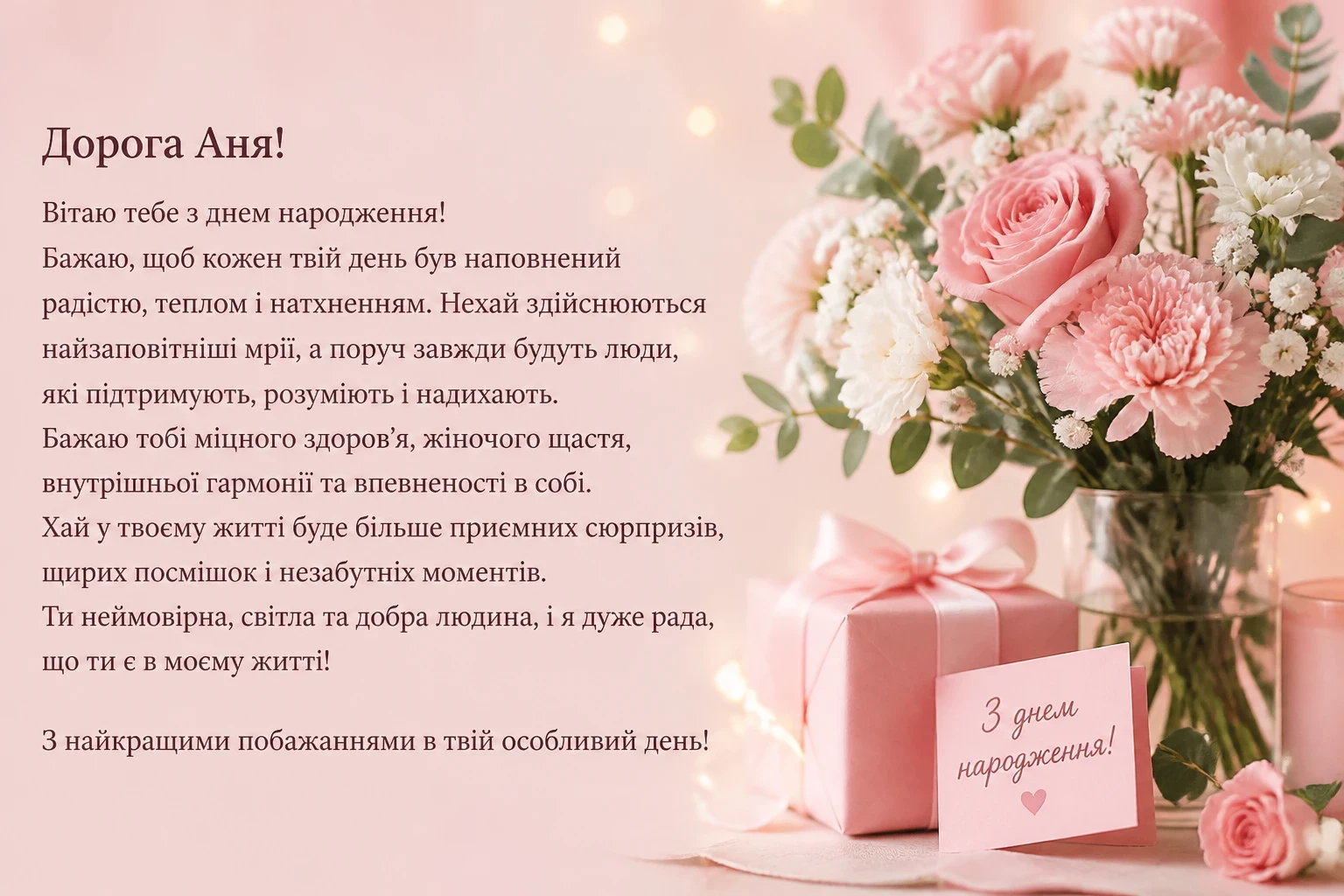 Привітання з днем народження для Ані в прозі