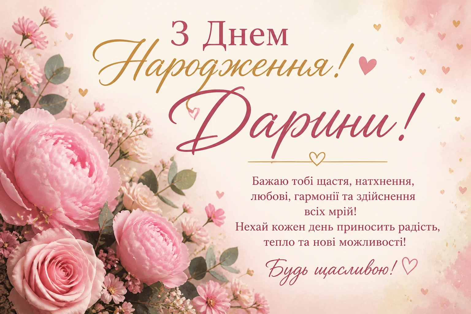 Листівка з днем народження для Дарини